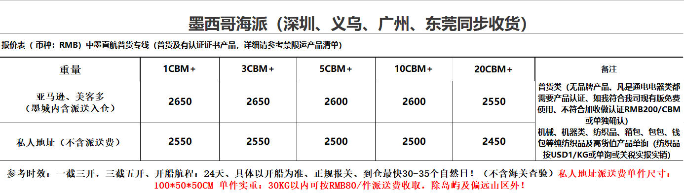 深圳到墨西哥海运专线多少钱