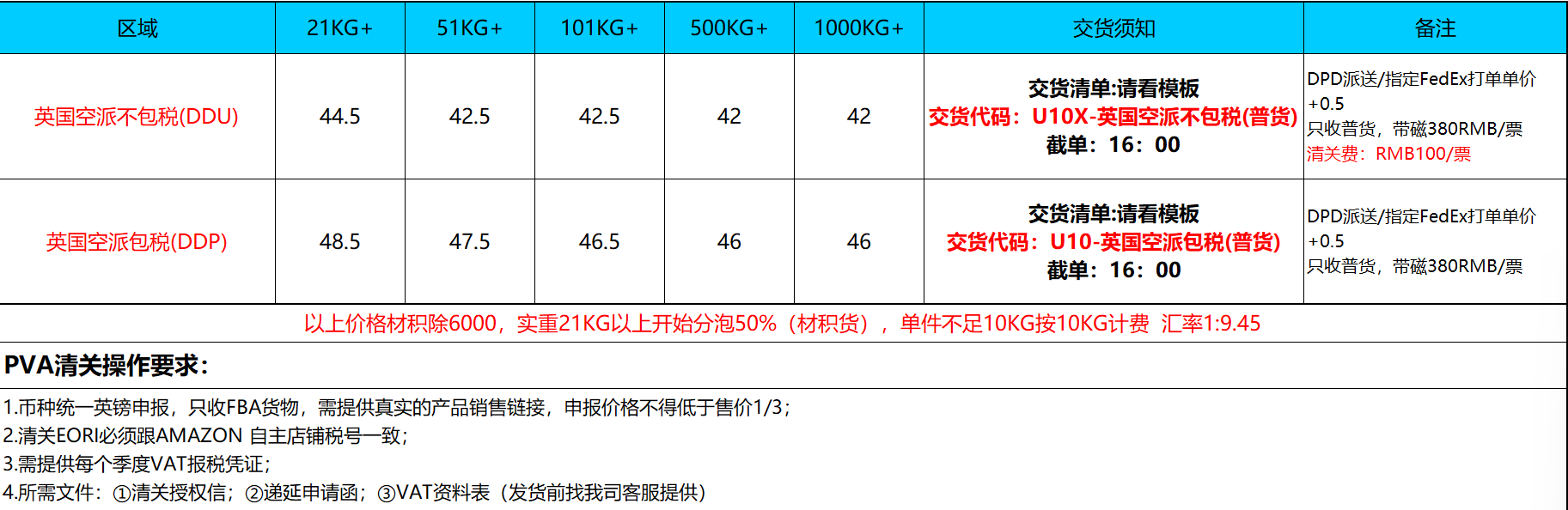 英国空派专线价格